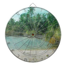 Retro Beach Print Dartboard With Darts