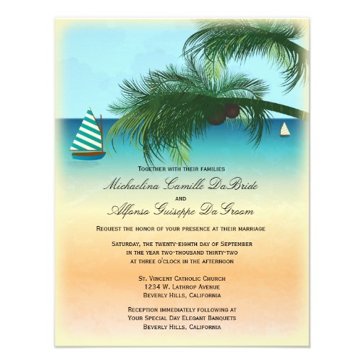 Retro Beach Scene Formal Wedding Invite