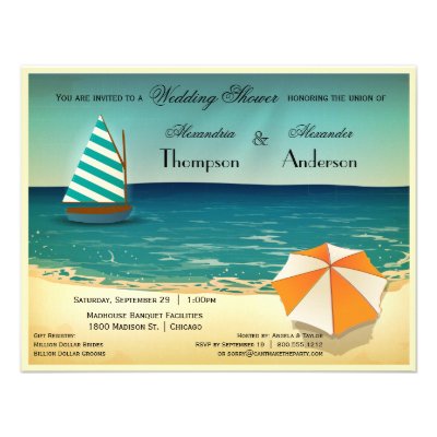 Retro Beach Scene Wedding Shower Invitation
