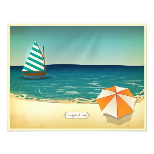 Retro Beach Scene Wedding Shower Invitation