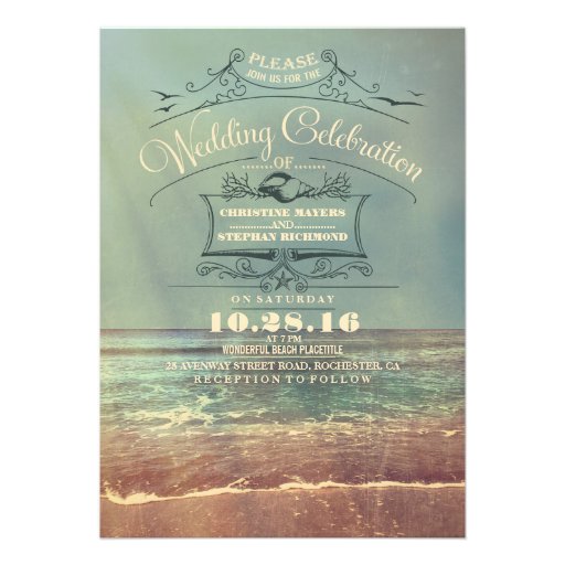 Retro beach wedding invitations - Vintage Seascape