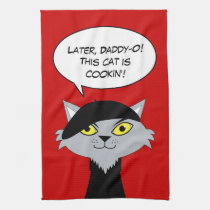 Retro Beatnik Cat Cartoon Kitchen Towel