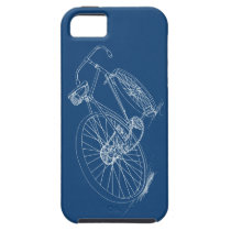 Retro Bicycle drawing, Navy Blue & White iPhone 5 Cases