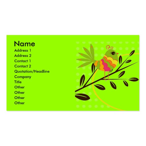 Retro Bird and Flowers Business Card (front side)