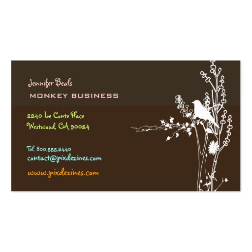 Retro bird on a branch + brown business card templates (back side)