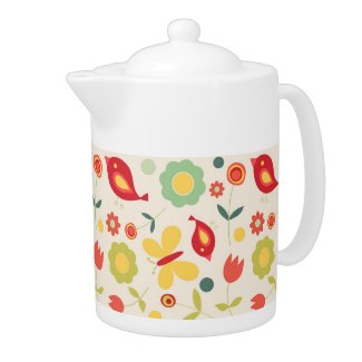 Retro birds and flowers pattern teapot