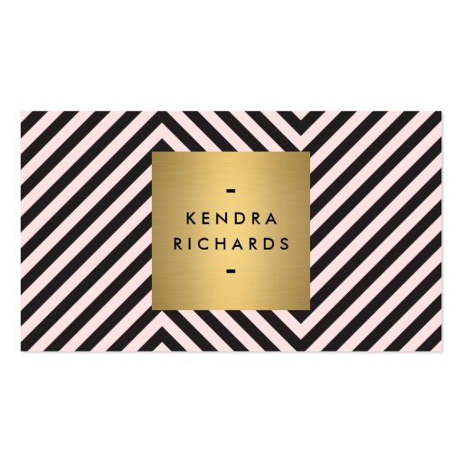 Retro Black and Pink Pattern Gold Name Logo Business Card Template (front side)