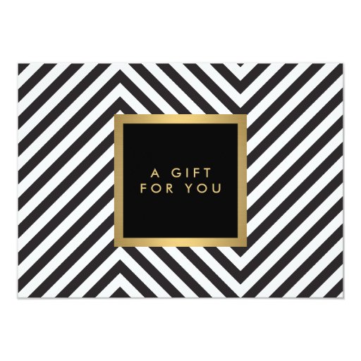 Retro Black and White Pattern Glam Gold Gift Cert Personalized Invitation