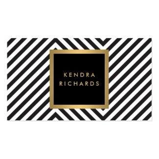 Retro Black and White Pattern Glam Gold Name Logo Double-Sided Standard Business Cards (Pack Of 100)