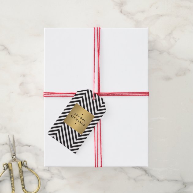 Retro Black and White Pattern Gold Name Gift Tag Pack Of Gift Tags-2