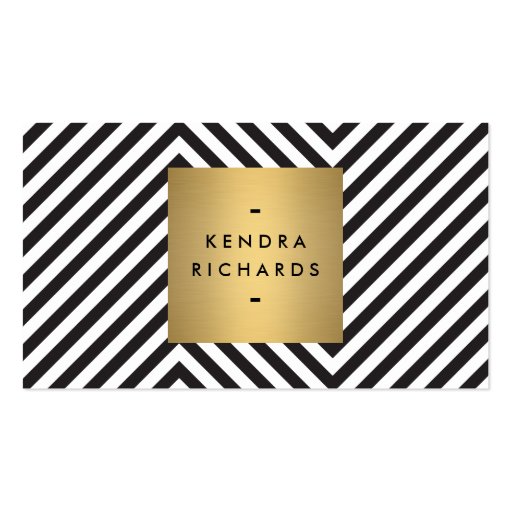 Retro Black and White Pattern Gold Name Logo Business Card Templates (front side)