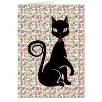 Retro Black Cat Greeting Cards