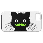 RETRO BLACK CAT FUNNY LIME GREEN MUSTACHE iPhone 5 CASE