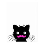 RETRO BLACK CAT FUNNY PINK MUSTACHE POSTCARD