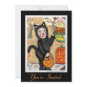 Retro Black Cat Halloween Costume Invitation