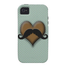 Retro Black Mustache on Brown Heart Vibe iPhone 4 Cases