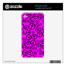 Retro Black Peace Signs on Fucshia Pink Skin For The iPhone 4S