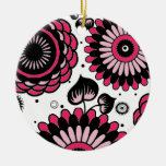 Retro Black & Pink Floral Pattern Double-Side Christmas Tree Ornament