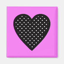 Retro Black Polka Dot Heart on Pink Background Magnet