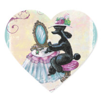Retro Black Poodle in Her Boudoir Heart Stickers