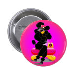 Retro Black Poodle on Phone Pinback Buttons