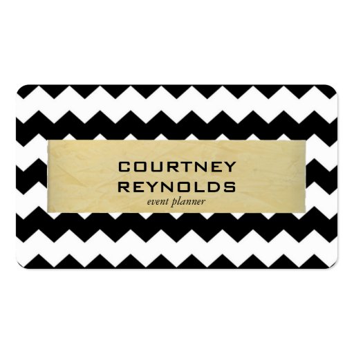 Retro Black White and Beige Chevron Pattern Business Cards (front side)
