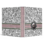 Retro Black White Floral Checked Customizable 3 Ring Binder