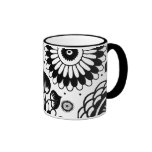 Retro Black & White Floral Pattern mugs