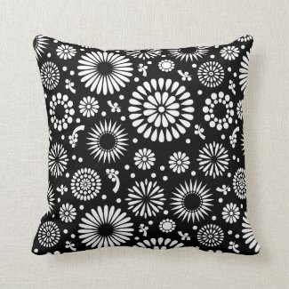 Retro black white flowers Pillow