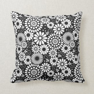 Retro black white flowers Pillow