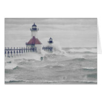 Retro Blank Superstorm Lake Michigan Lighthouse cards