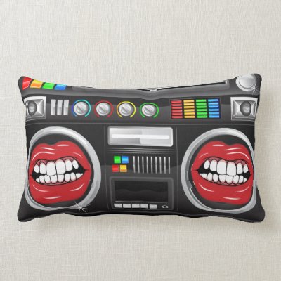 retro blast growl lips boombox ghetto master throw pillows Mojo_throwpillow
