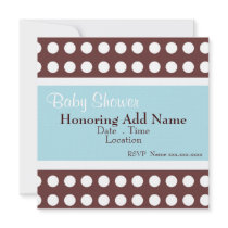 Retro Blue and Brown Dots Baby Shower Invitation by jgh96sbc Retro Blue and Brown Dots Baby Shower Invitation