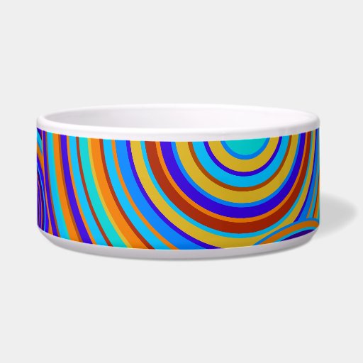 Retro Blue and Orange Circles Pattern Dog Food Bowls