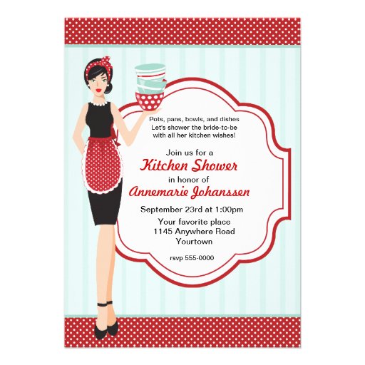 Retro Blue and Red Kitchen Shower Invitation (front side)