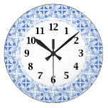 Retro Blue and White Abstract Pattern Round Wallclock