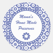 Retro Blue and White Canning Jar Labels Round Stickers