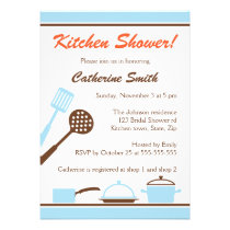 Retro blue brown kitchen bridal shower invitations