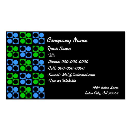 Retro Blue Green Square Circle on Black Business Business Card Templates (front side)