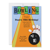 Retro Blue & Orange Birthday Bowling Party Invite