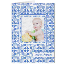 Retro Blue Pattern Baby Boy Birth Annoucement Greeting Cards