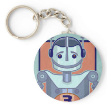 Retro Blue Robot Kids Keychain