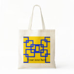Retro blue squares on yellow canvas bags