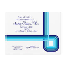 Retro Blue Stripe Invitation postcards by thebabystore Retro Blue Stripe Invitation postcards
