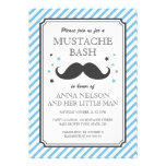 Retro blue stripes little man mustache baby shower custom invites