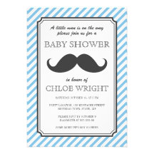 Retro blue stripes retro mustache bash baby shower personalized announcement