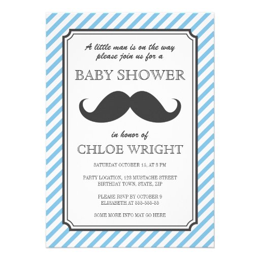 Retro blue stripes retro mustache bash baby shower personalized announcement
