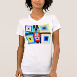 Retro blue yellow black gray green robot man tshirt