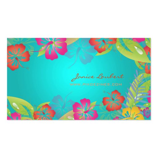 Retro bold tropical flowers business card (front side)