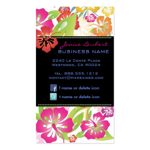 Retro bold tropical flowers business card (back side)